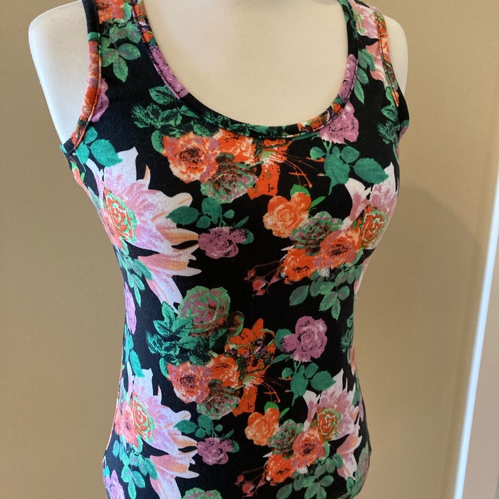 INC floral tank with lace inset